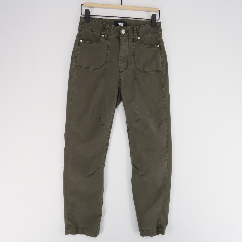 Paige Drew Straight Pant Womens 24 Green Utility High Rise Stretch Ankle